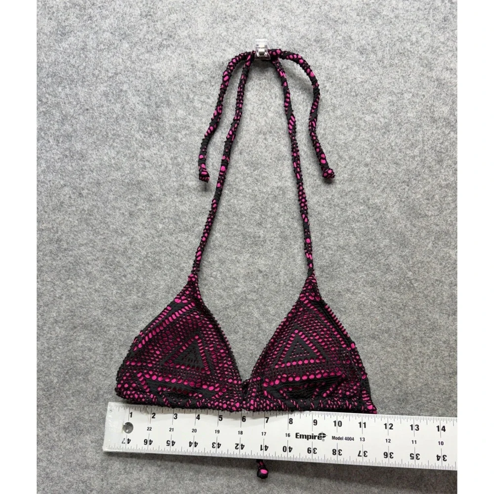Roxy Girl Pink Black Crochet Geometric Triangle Bikini Set Swimsuit XS? Beach